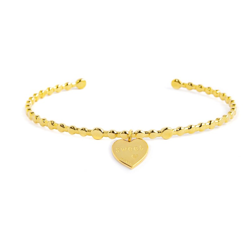 S.S.GOLD IP BALLS BANGLE WITH HEART PENDANT S.steel with gold ip bangle with balls texture by stamping, size 58,80 mm (major axi S.S.GOLD IP BALLS BANGLE WITH HEART PENDANT S.steel with gold ip bangle with balls texture by stamping, size 58,80 mm (major axi