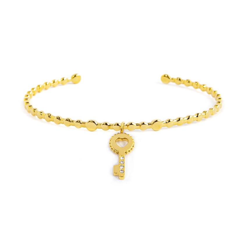 S.S.GOLD IP BANGLE WITH KEY PENDANT S.steel gold ip bangle with balls texture by stamping, size 58,80 mm (major axis)*48 mm (min S.S.GOLD IP BANGLE WITH KEY PENDANT S.steel gold ip bangle with balls texture by stamping, size 58,80 mm (major axis)*48 mm (min