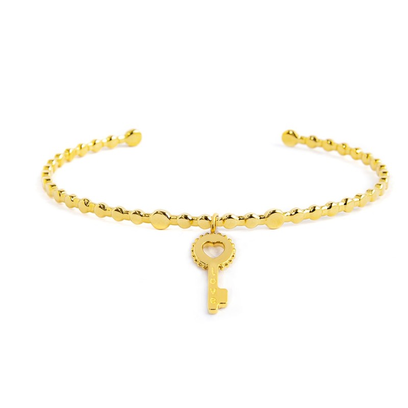 S.S.GOLD IP BANGLE WITH KEY PENDANT S.steel gold ip bangle with balls texture by stamping, size 58,80 mm (major axis)*48 mm (min S.S.GOLD IP BANGLE WITH KEY PENDANT S.steel gold ip bangle with balls texture by stamping, size 58,80 mm (major axis)*48 mm (min