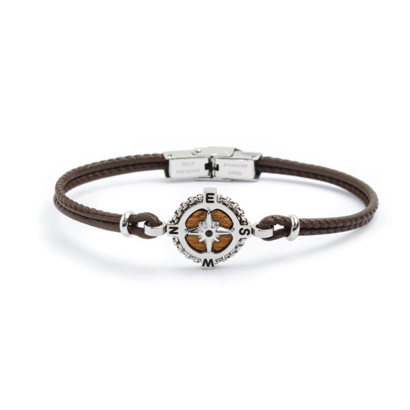BRACCIALE IN PELLE CON ROSA DEI VENTI BRACCIALE IN PELLE CON ROSA DEI VENTI