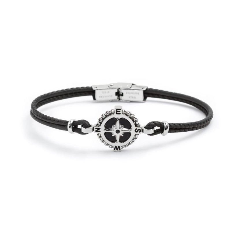Bracciale in pelle con rosa dei venti Bracciale in pelle con rosa dei venti