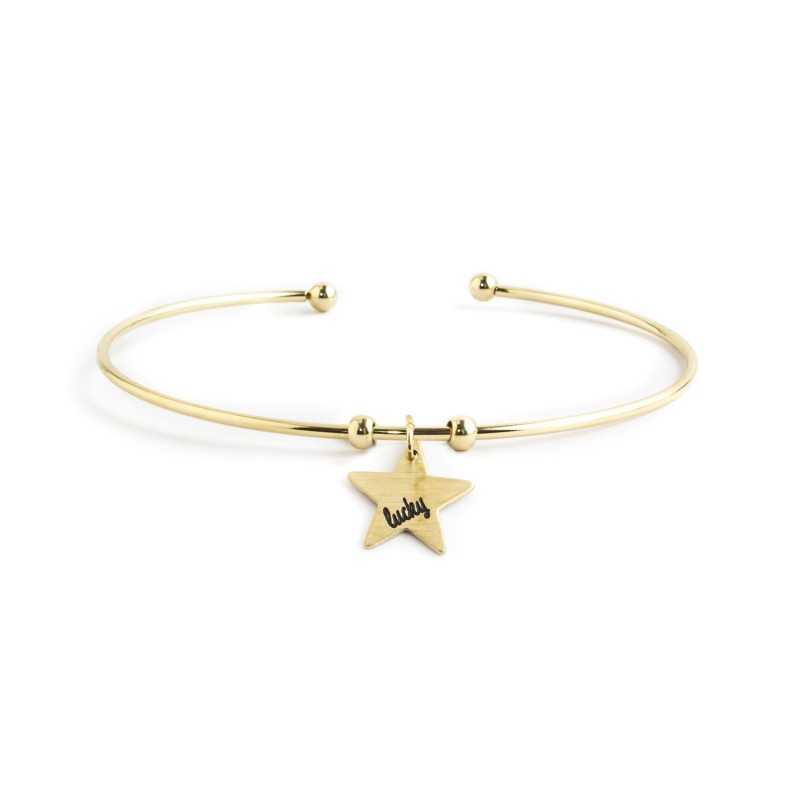 S.STEEL BANGLE WITH LUCKY STAR 316 s. steel oval open bangle, with 8 mm star pendant with lucky in black enamelTMT 14 S.STEEL BANGLE WITH LUCKY STAR 316 s. steel oval open bangle, with 8 mm star pendant with lucky in black enamelTMT 14