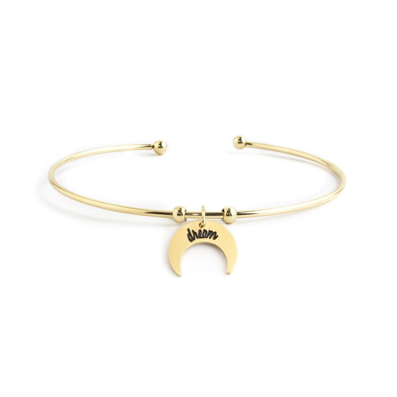 S.STEEL BANGLE WITH DREAM MOON 316 s. steel oval open bangle, with 8 mm moon pendant with dream in black enamelTMT 14 S.STEEL BANGLE WITH DREAM MOON 316 s. steel oval open bangle, with 8 mm moon pendant with dream in black enamelTMT 14