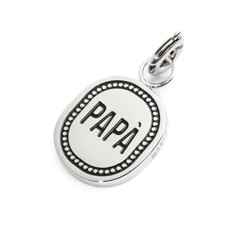 S.STEEL CHARM PAPA Polished s.steel charm size 12*10,70 mm, 1,40 mm thickness, on the top welded ring with 4 mm diameter. On the S.STEEL CHARM PAPA Polished s.steel charm size 12*10,70 mm, 1,40 mm thickness, on the top welded ring with 4 mm diameter. On the