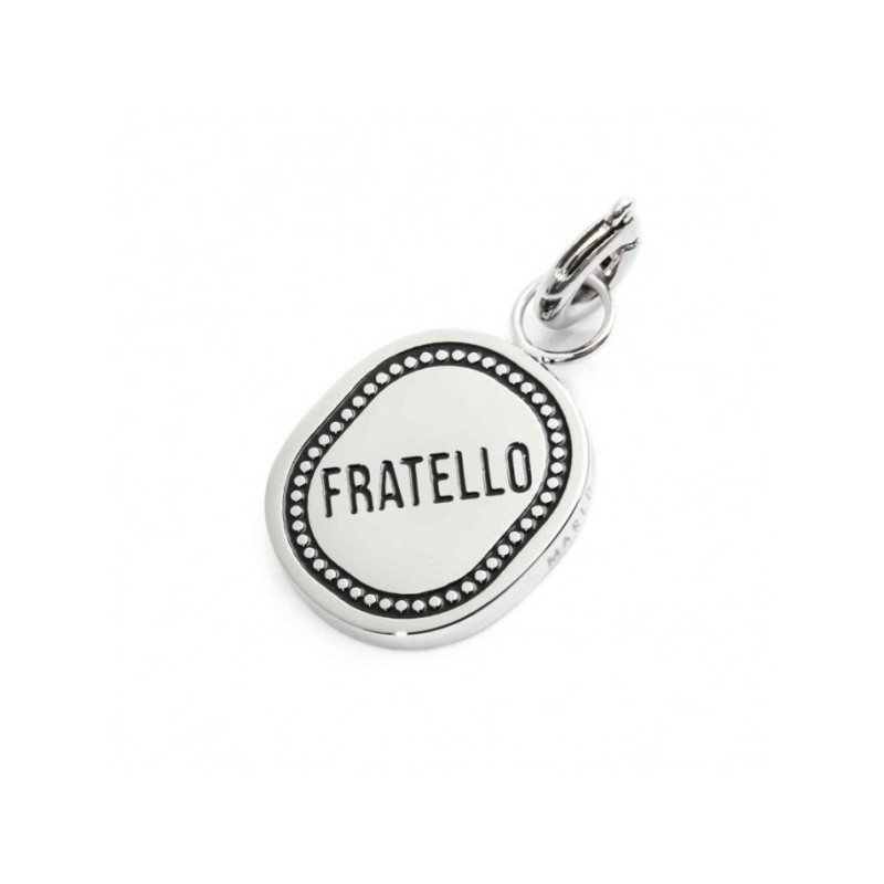 S.STEEL CHARM FRATELLO Polished s.steel charm size 12*10,70 mm, 1,40 mm thickness, on the top welded ring with 4 mm diameter. On S.STEEL CHARM FRATELLO Polished s.steel charm size 12*10,70 mm, 1,40 mm thickness, on the top welded ring with 4 mm diameter. On