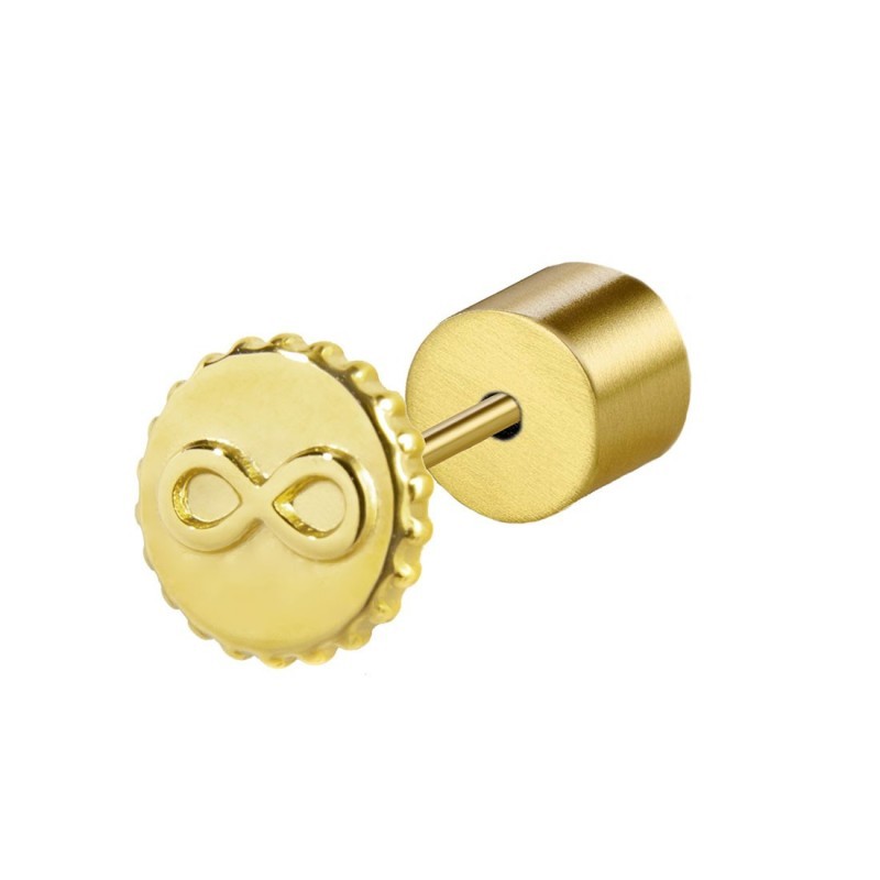 S.S.GOLD IP SINGLE EAR WITH INFINITY SYMBOL S.steel gold ip single earring by stamping, with 7,10 mm diameter, 1,25 mm thickness S.S.GOLD IP SINGLE EAR WITH INFINITY SYMBOL S.steel gold ip single earring by stamping, with 7,10 mm diameter, 1,25 mm thickness