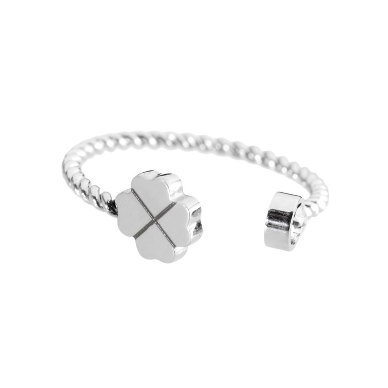 316L PHALANX RING CLOVER WITH CRYSTAL  46 316 S.STEEL TWIST RING IN 1.3 MM WITH A 5.7*6.2*1.5 CLOVER AND A 2.5 MM WHITE CRYSTAL 316L PHALANX RING CLOVER WITH CRYSTAL  46 316 S.STEEL TWIST RING IN 1.3 MM WITH A 5.7*6.2*1.5 CLOVER AND A 2.5 MM WHITE CRYSTAL
