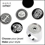 Anello changy tondo con piastrina smalto nero