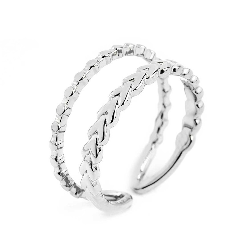 Anello doppia fascia trama puntinata e chevron