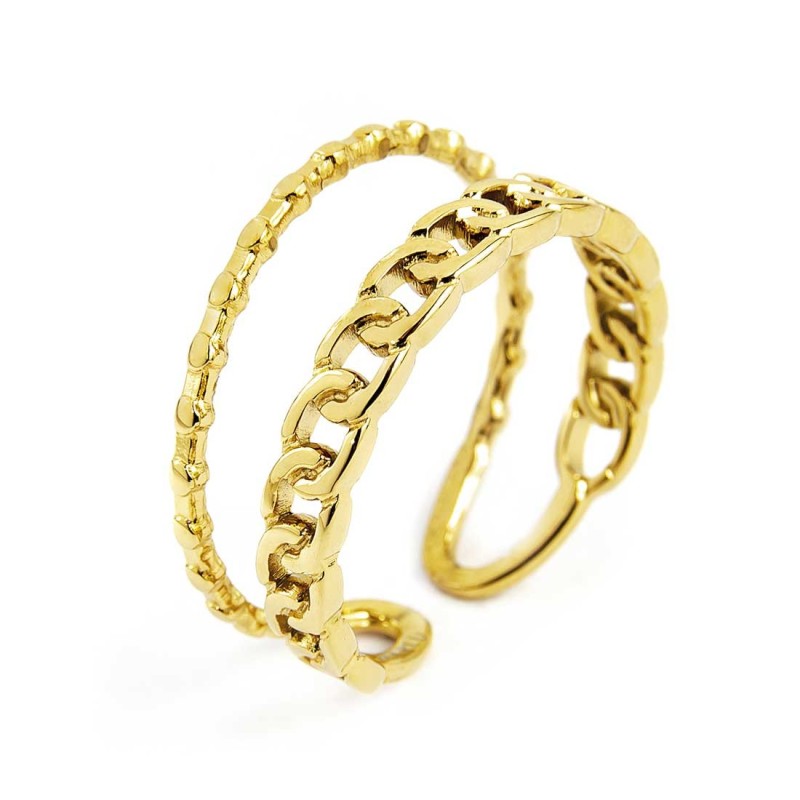 Anello doppia fascia trama puntinata e grumetta Anello doppia fascia trama puntinata e grumetta