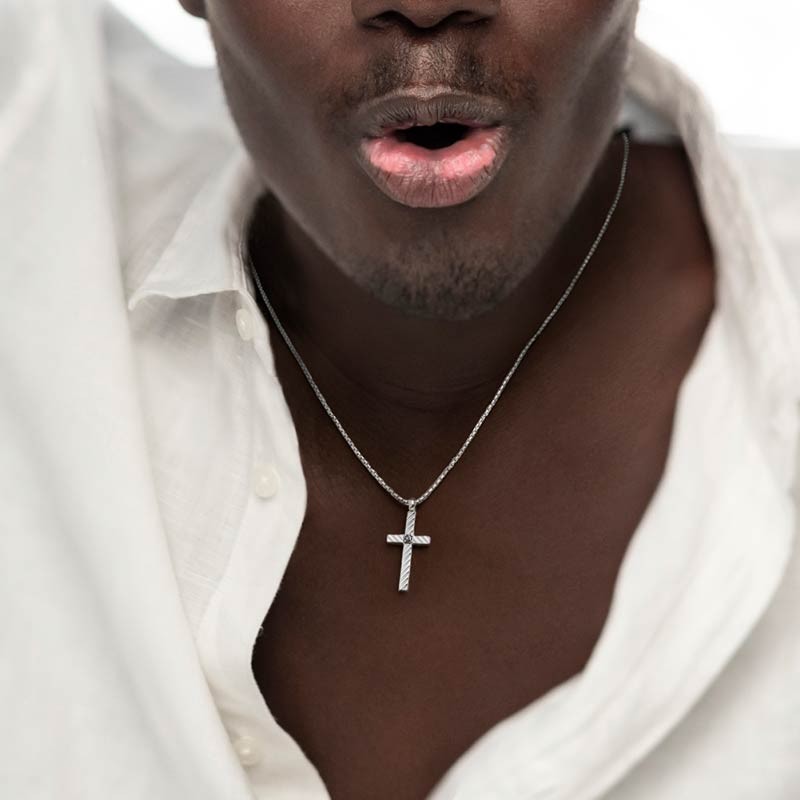 S.STEEL NECKLACE WITH CROSS PENDANT WITH CZ STONE S.steel necklace with box rounded chain, 1,20 mm thickness, with cross pendant S.STEEL NECKLACE WITH CROSS PENDANT WITH CZ STONE S.steel necklace with box rounded chain, 1,20 mm thickness, with cross pendant