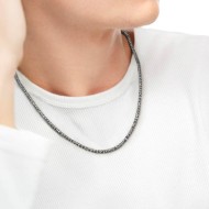 S.STEEL NECKLACE WITH HEMATITE S.steel necklace with box rounded chain, 0,80 mm thickness, with hematite chrome ip faceted spher