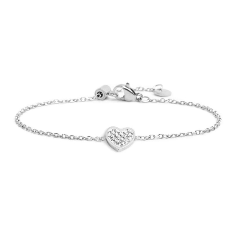 S.STEEL HEART BRACELET WITH CRYSTALS TOTAL LENGTH: 19CMWITH 6MM DOUBLE SIDES LOGO TAG 7.5*8.5MM HEART WITH CLAY AND RHINESTONES S.STEEL HEART BRACELET WITH CRYSTALS TOTAL LENGTH: 19CMWITH 6MM DOUBLE SIDES LOGO TAG 7.5*8.5MM HEART WITH CLAY AND RHINESTONES