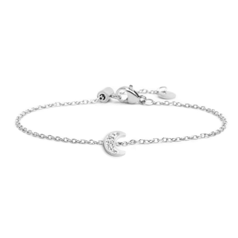 S.STEEL MOON BRACELET WITH CRYSTALS 316 S.STEEL BRACELET WITH A 6 MM DOUBLE SIDES LOGO TAG AND 8.51*3.53*1.5 MM "MOON" WITH CLAY S.STEEL MOON BRACELET WITH CRYSTALS 316 S.STEEL BRACELET WITH A 6 MM DOUBLE SIDES LOGO TAG AND 8.51*3.53*1.5 MM "MOON" WITH CLAY