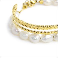 Bracciale perle di fiume masticate e bracciale rigido rosa dei venti