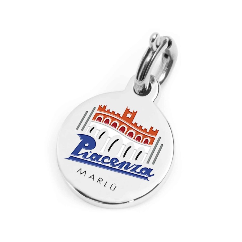 S.STEEL CHARM PIACENZA S.steel charm with Piacenza city's symbol image. On the front side the charm is colored with enamel orang S.STEEL CHARM PIACENZA S.steel charm with Piacenza city's symbol image. On the front side the charm is colored with enamel orang