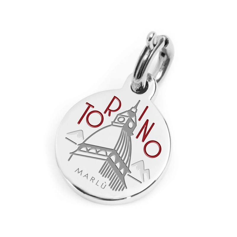 S.STEEL CHARM TORINO S.steel round charm with Torino city's symbols image, 14 mm diameter. On the front side lettering in black S.STEEL CHARM TORINO S.steel round charm with Torino city's symbols image, 14 mm diameter. On the front side lettering in black
