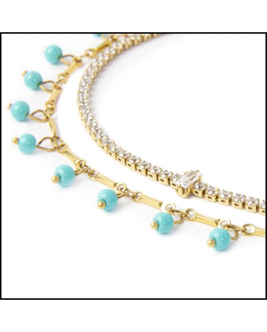 Cavigliera tennis e cavigliera pietre turchesi Cavigliera tennis e cavigliera pietre turchesi