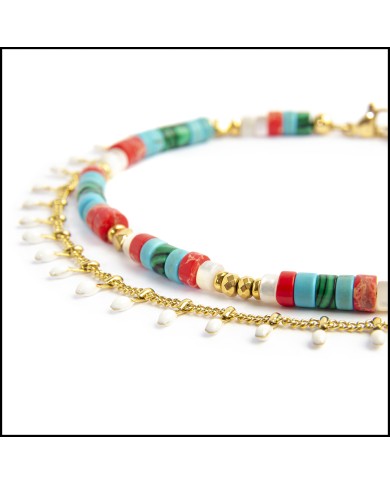 Cavigliera rondelle multicolore e cavigliera pendenti smaltati Cavigliera rondelle multicolore e cavigliera pendenti smaltati