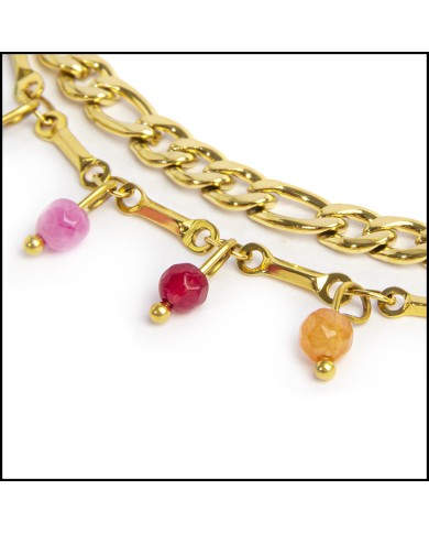 Cavigliera con agata colorata e cavigliera catena figaro Cavigliera con agata colorata e cavigliera catena figaro