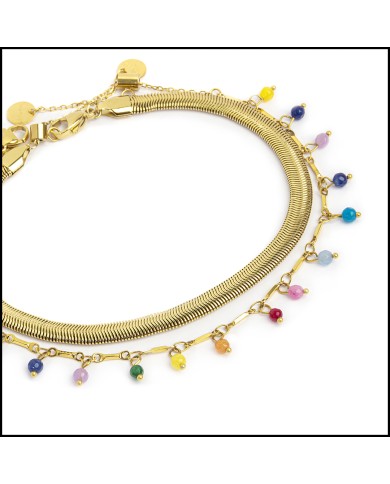 Cavigliera agata colorata e cavigliera catena snake Cavigliera agata colorata e cavigliera catena snake