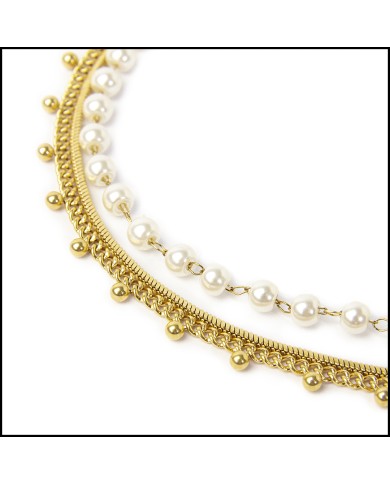 Cavigliera perle e cavigliera catena snake quadrata Cavigliera perle e cavigliera catena snake quadrata