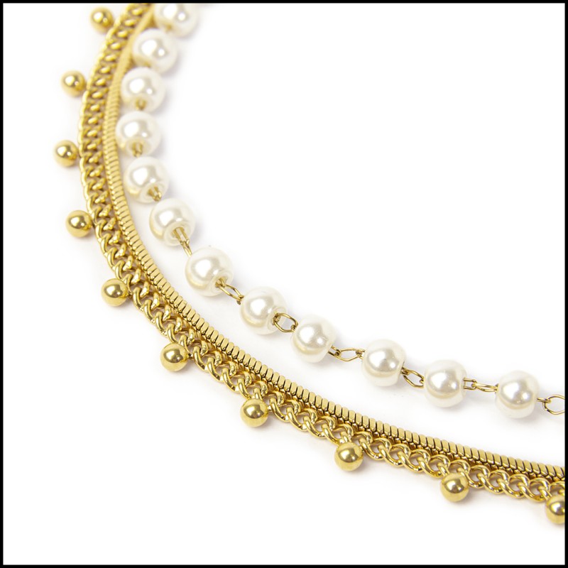 Cavigliera perle e cavigliera catena snake quadrata Cavigliera perle e cavigliera catena snake quadrata